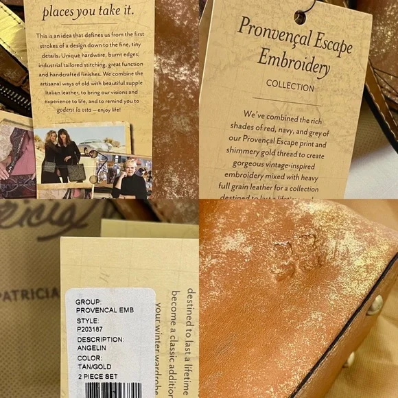 PATRICIA NASH crossbody tote Provincial Embroidery Collection ANGELIN Tan Gold - Picture 7 of 15